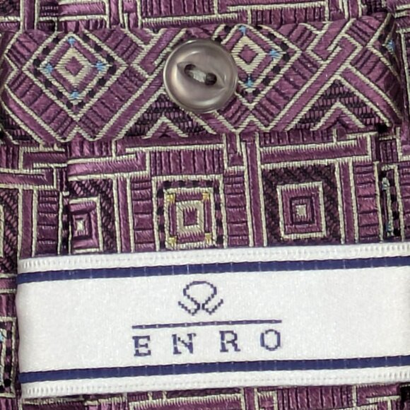 Enro Mens Silk Neck Tie Purple Long Tall Foulard Repeating Pattern Sophisticated - Picture 5 of 6
